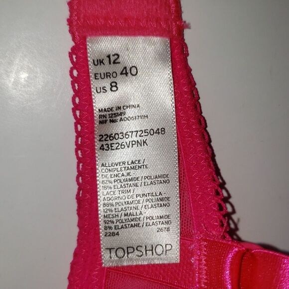 Topshop Hot Pink size 8 Underwire Bra - Picture 3 of 3